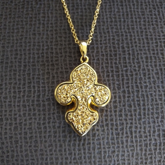 Marcia Moran Fleur De Lis⚜️ Druzy Pendant Necklace - Picture 9 of 9